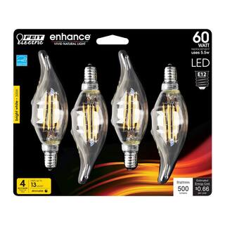 Feit Electric 60-Watt Equivalent BA10 E12 Candelabra Dimmable Filament CEC Clear Chandelier LED Light Bulb Bright White 3000K (4-Pack) BPCFC60930CAFIL4