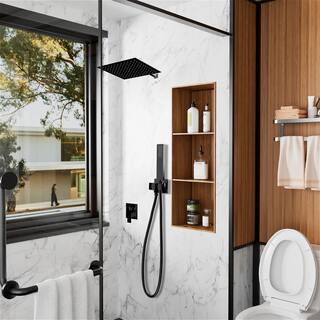 GIVING TREE 2-Spray Patterns with 2.0 GPM 10 in. Wall Mount Dual Shower Heads Hand Shower Faucet in Matte Black (Valve Included) BDHDSHOW0002