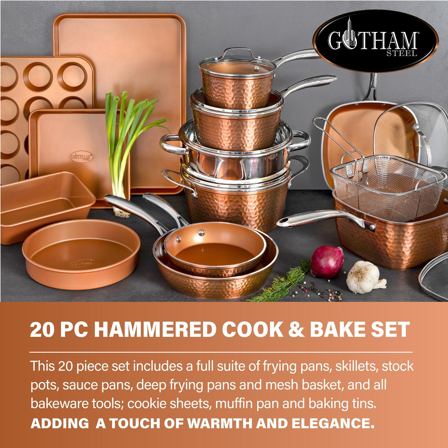 Gotham Steel Hammered 20-pc. Nonstick Cookware and Bakeware Set