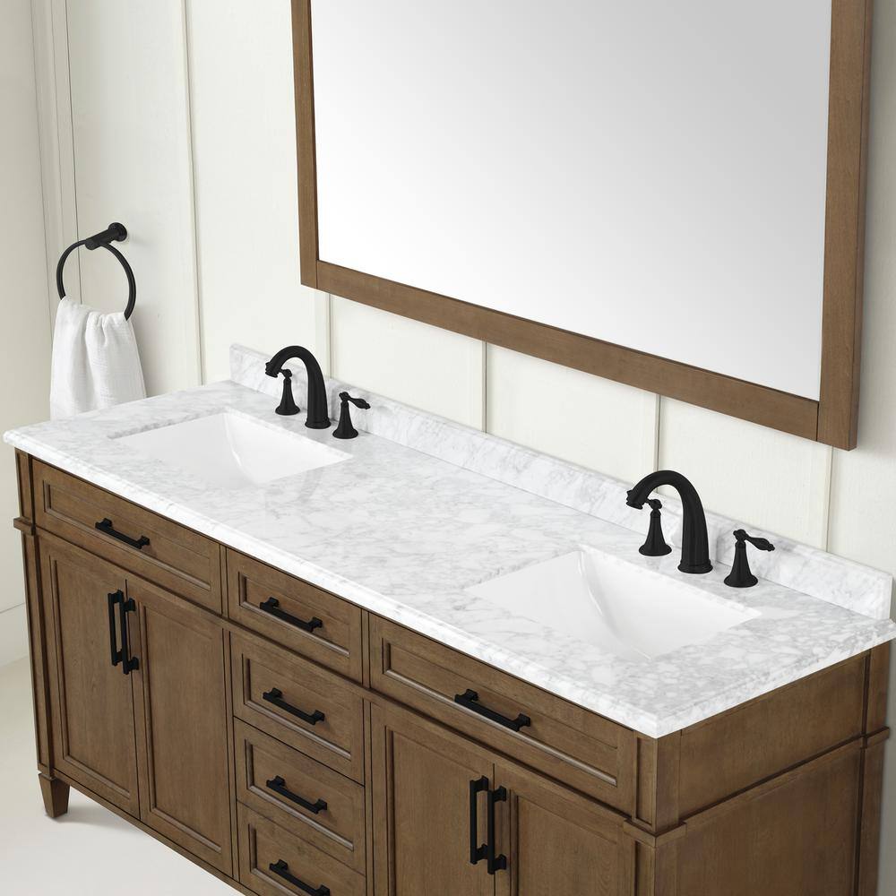 Home Decorators Collection Caville 72 in. W x 22 in. D x 34.50 in. H Bath Vanity in Almond Latte with Carrara Marble Top Caville 72AL