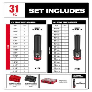 MW 38 in.  14 in. Drive SAEMetric Ratchet wSocket Set  12 in. Drive Metric Impact Sockets wPACKOUT Cases(137-Piece) 48-22-9486-49-66-6806