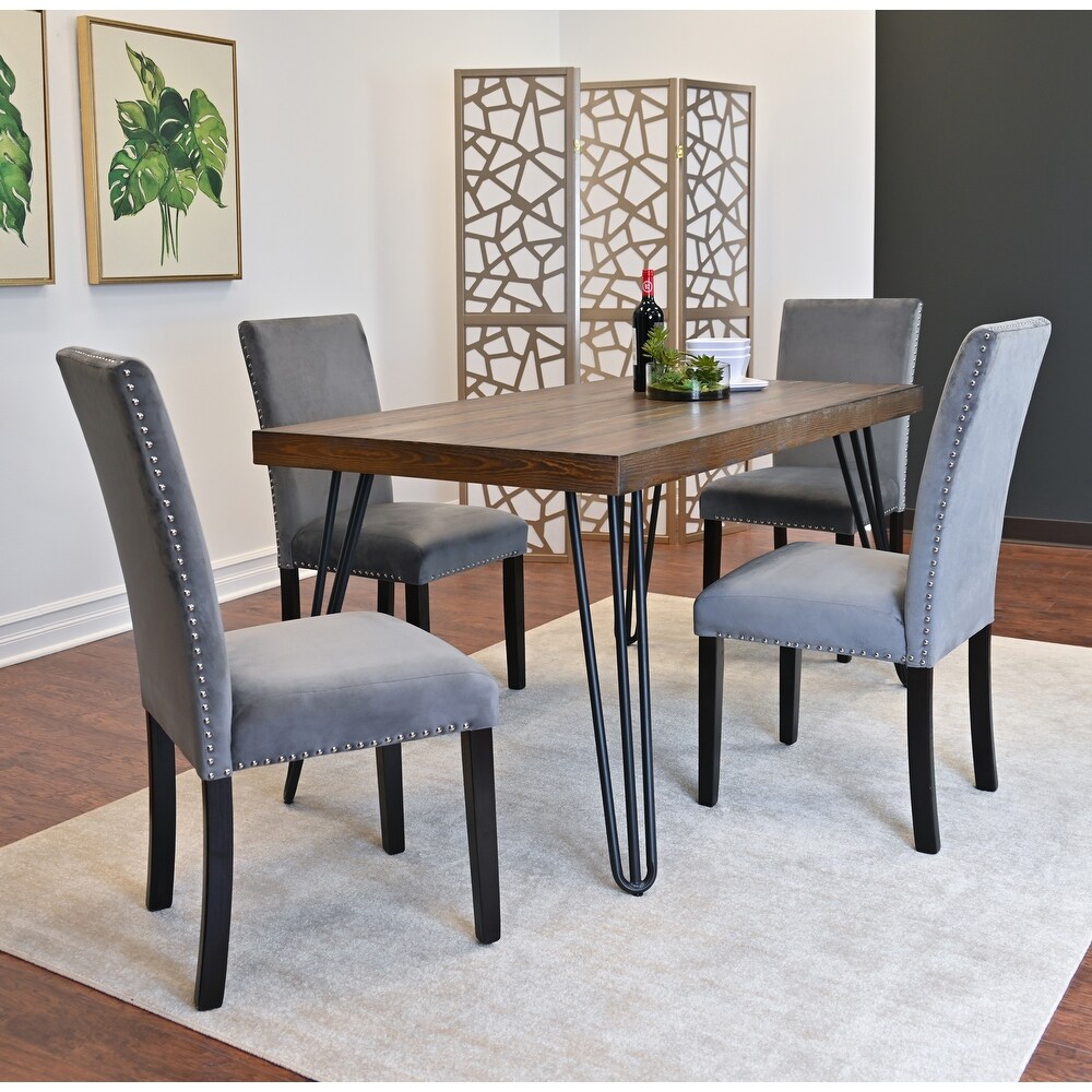 Roundhill Furniture Ashzo 5 Piece Dining Set  Hairpin Dining Table with 4 Chairs