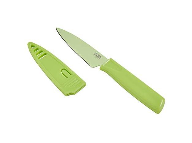 Kuhn Rikon Colori Non stick Straight Paring Knife With Safety Sheath 4 Inch 10 16 Cm Blade Pistachio