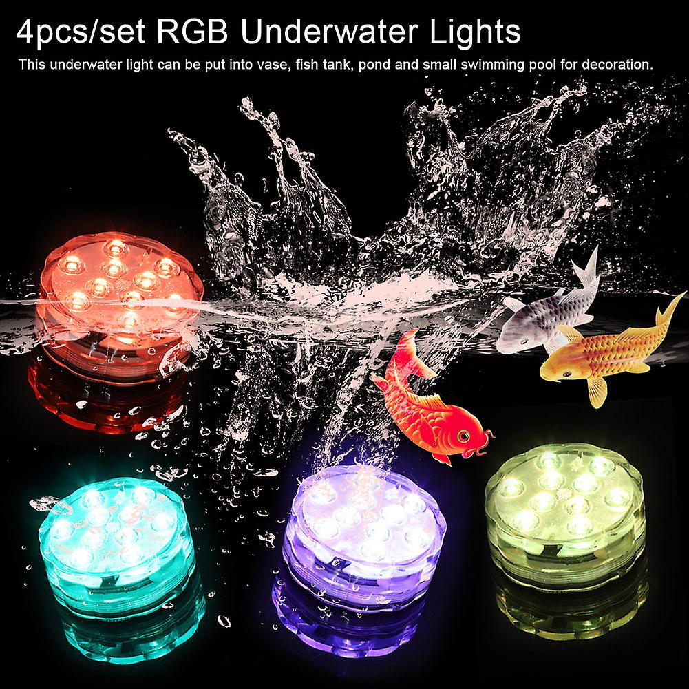 4pcs/Set LED RGB Lights Waterproof Remote Control Underwater Lamp Wedding Party Vase Decor