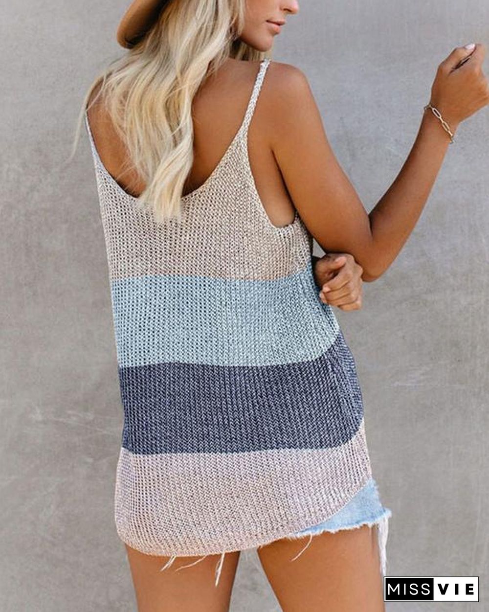 Knitted Spaghetti Holiday Sleeveless Ribbed Blouse