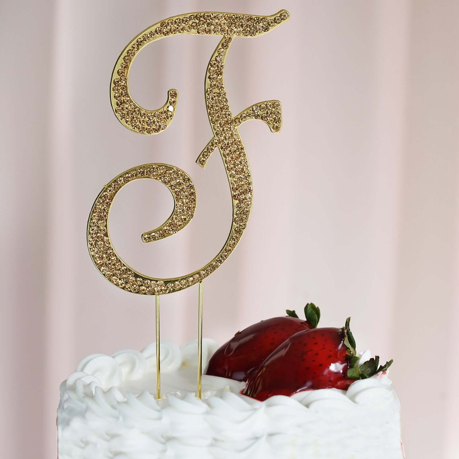 Gold Rhinestone Monogram Letter and Number Cake Toppers 4.5