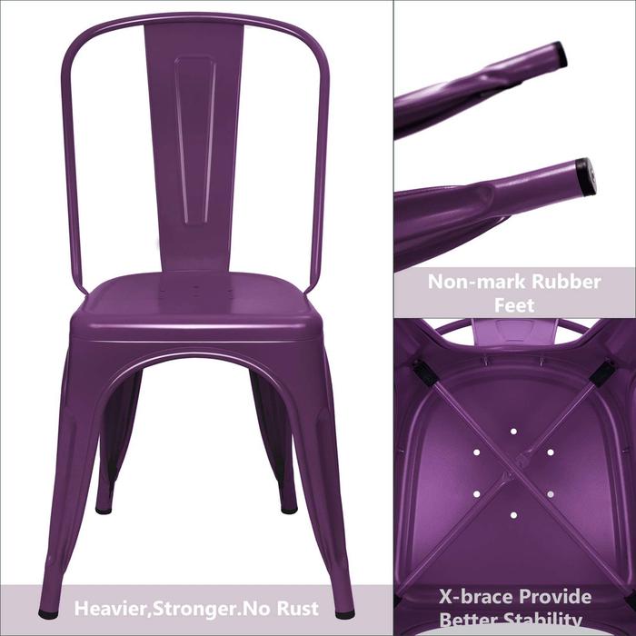 VINEEGO Metal Dining Chair Indoor-Outdoor Use Stackable Classic Trattoria Chair Fashion Dining Metal Side Chairs for Bistro Cafe Restaurant Set of 4 (Purple)