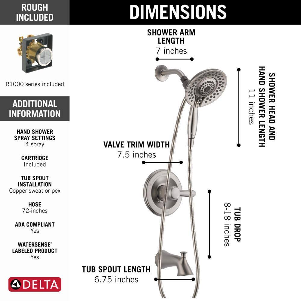 Delta Lahara In2ition 2-in-1 Single-Handle 5-Spray Tub and Shower Faucet in Brushed Nickel 144938DC-SS-I20