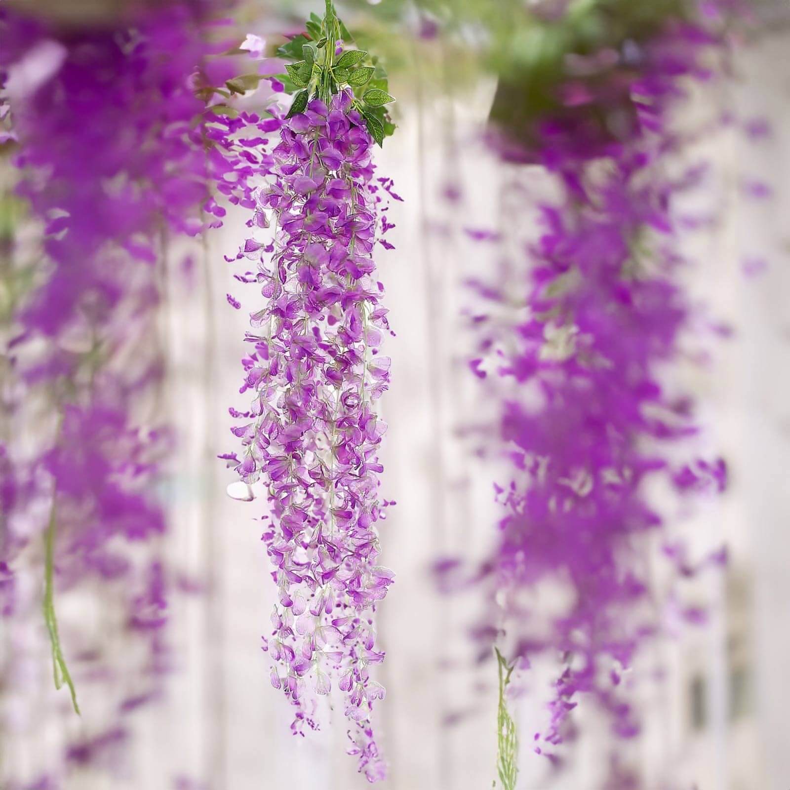 Lavender Lilac Artificial Silk Hanging Wisteria Flower Garland Vines - Elaborated 5 Full Strands in 1 Bush 42