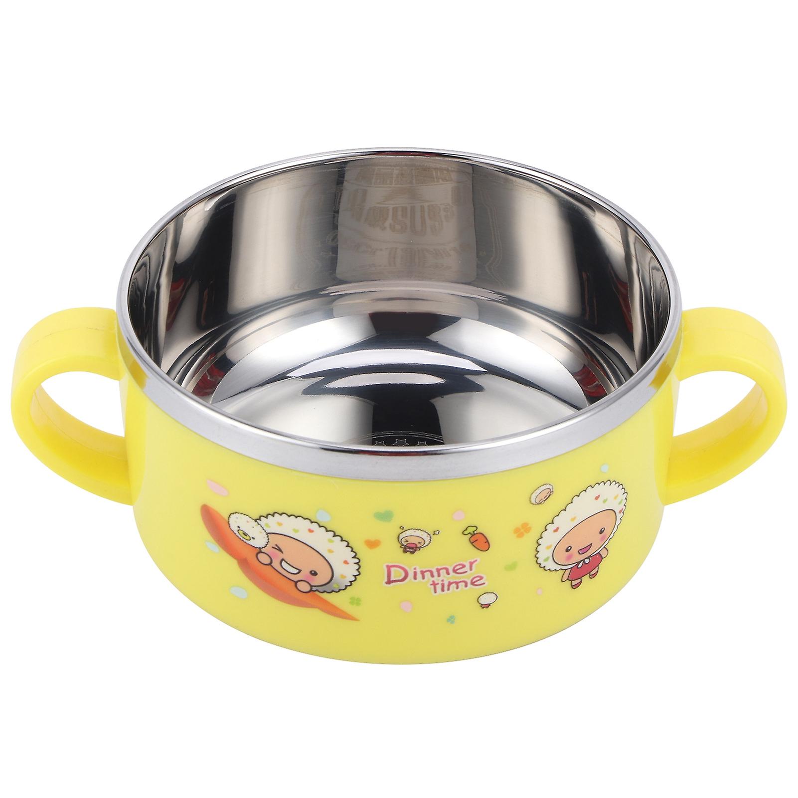 Baby Children Bowl Cartoon 304 Stainless Steel Rice Feeding Bowl with Lid TablewareYellow