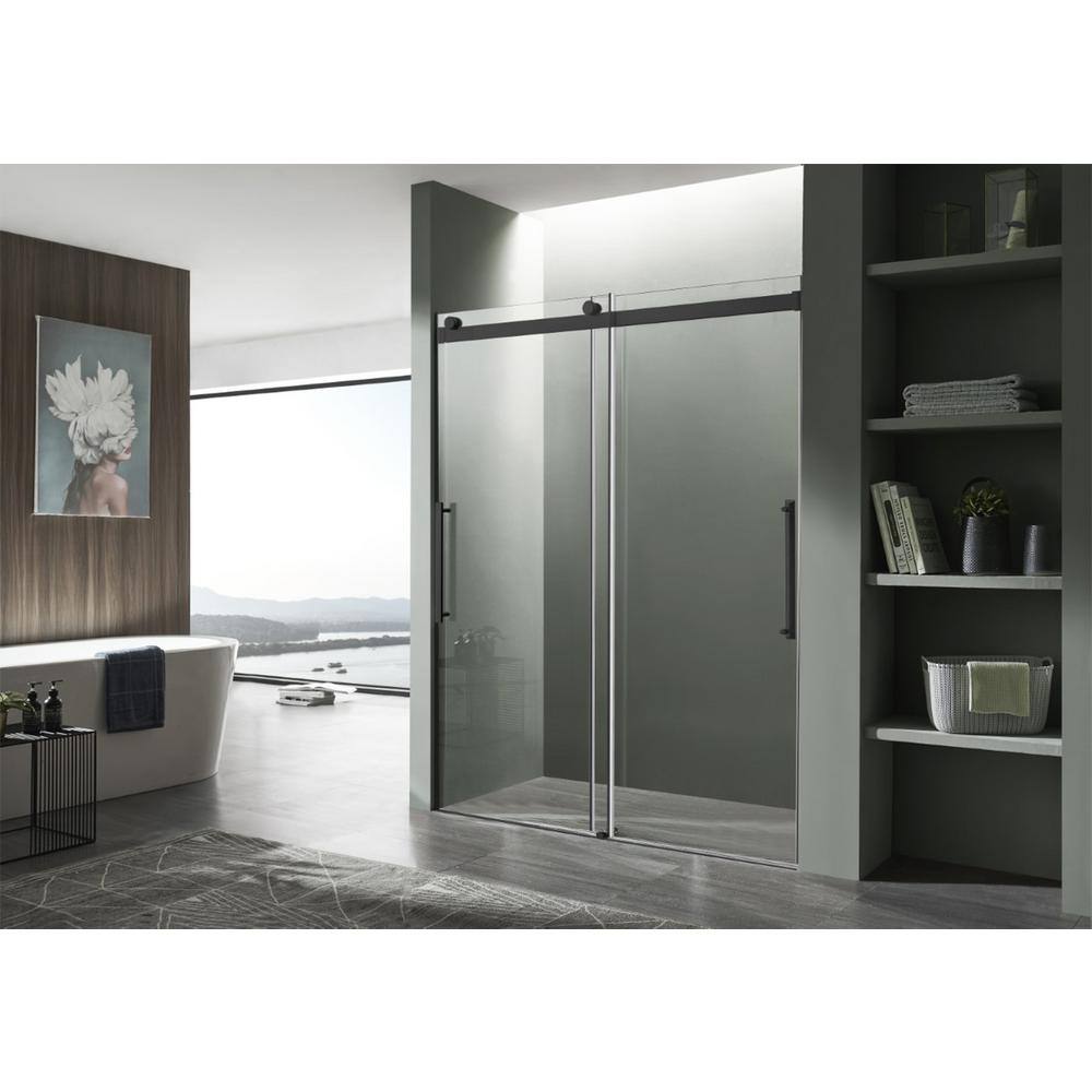 ANZZI Stellar 60 in. W x 76 in. H Sliding Frameless Shower Door in Matte Black with Clear Glass SD-FRLS05902MB