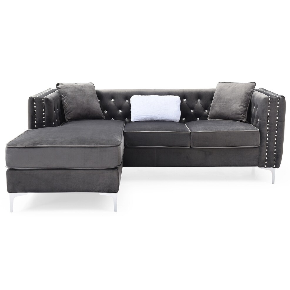 Paige 87 in. Velvet L Shape 3 Seater Sofa with 2 Throw Pillow   87\