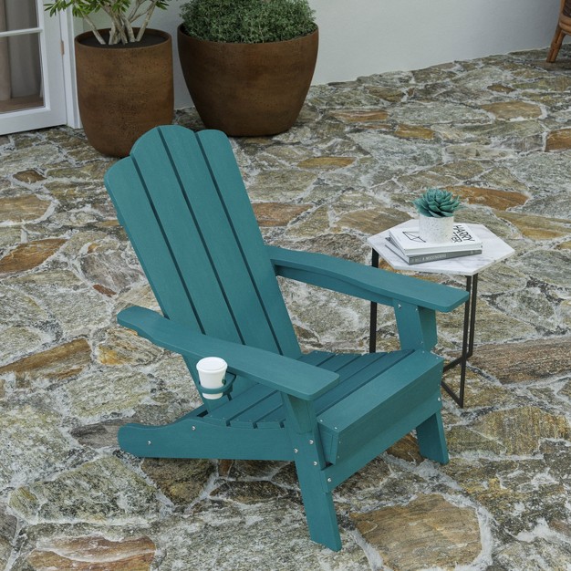 Merrick Lane Adirondack Chair With Cup Holder Weather Resistant Hdpe Adirondack Chair