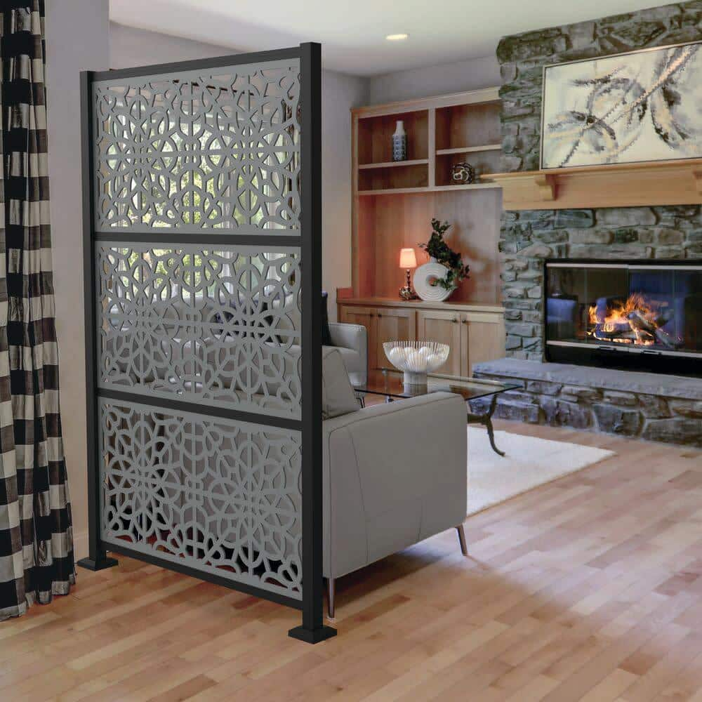 Barrette Outdoor Living 2 ft. x 4 ft. Fretwork Gray Polypropylene Decorative Screen Panel 73050381