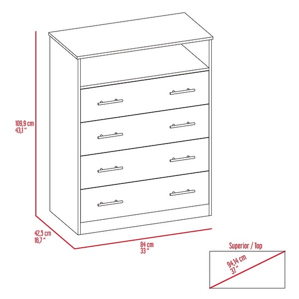 Simplicity 4-Drawer 1-Shelf Dresser， Modern Storage Cabinet， Superior Top， Storage Dressers Organizer for Living Room Bedroom - - 37851460