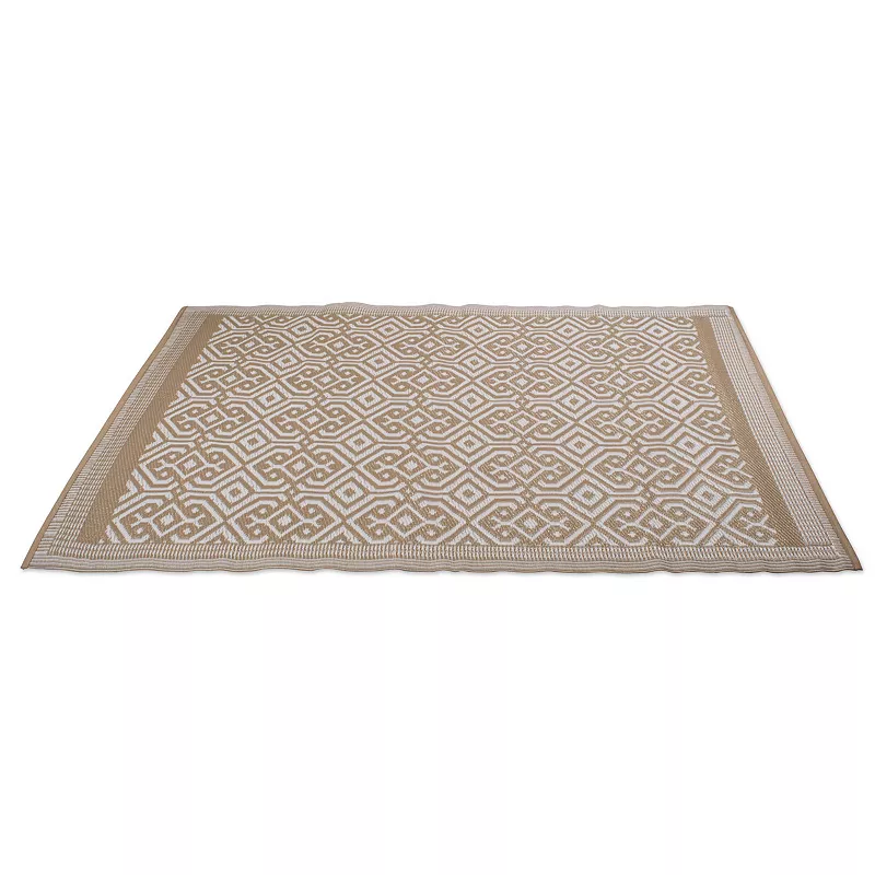 4' x 6' Taupe Brown And Off-White Rectangular Moroccan Reversible Outdoor Rug