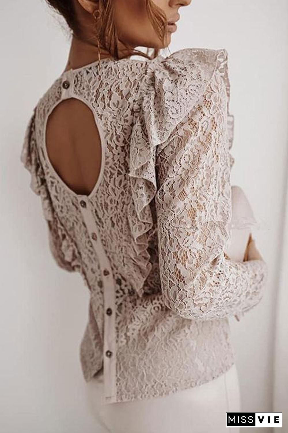 Lace Backless Long Sleeve T Shirt