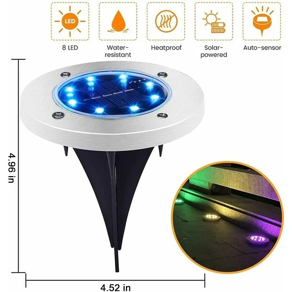 8Pcs Solar Ground Lights Waterproof 8LEDs Multi-color Lights