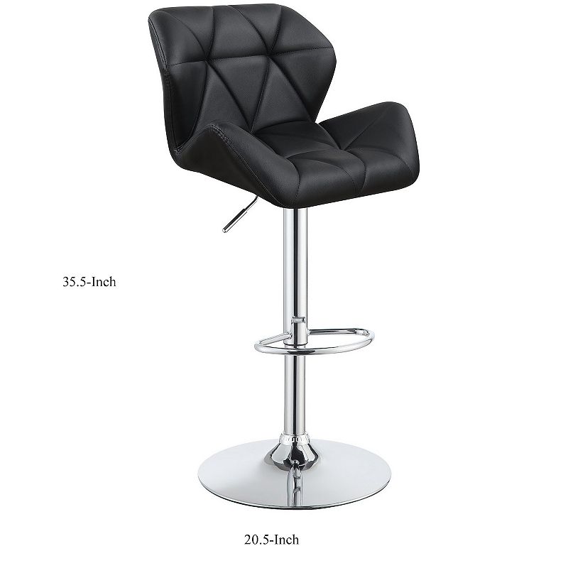 Adjustable Diamond Bar Stool with Chrome Base， Black ，Set of 2