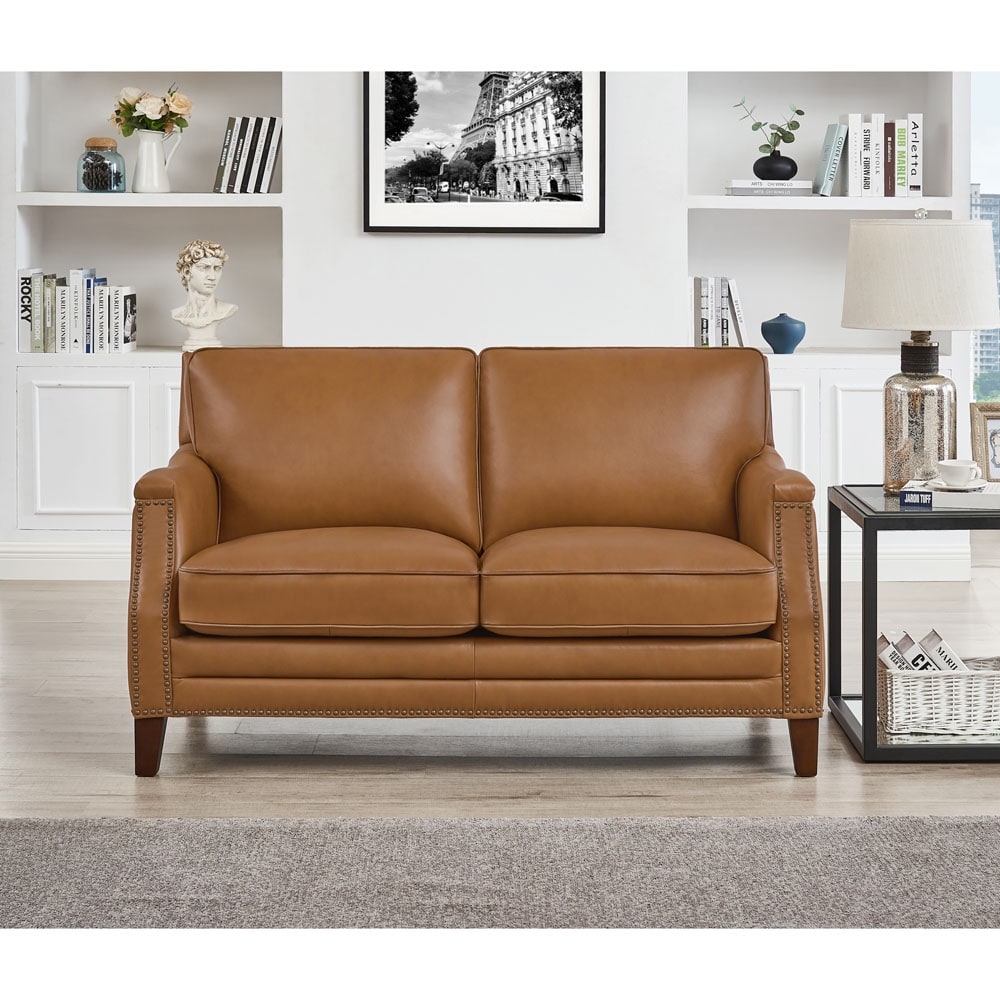 Hydeline Camano Top Grain Leather Loveseat With Feather  Memory Foam and Springs