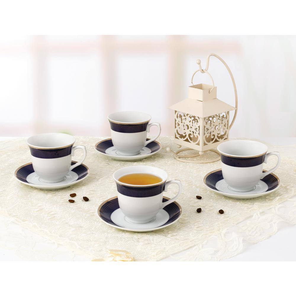 Lorren Home Trends Lorren Home 8 oz. Porcelain TeaCoffee Set Service for 4-BlueGold Midnight-4