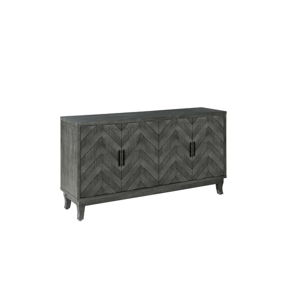 Accent Storage 4 Door Wooden Cabinets，Antique Dark Grey Colour Wood Cabinet Vintage Style Sideboard