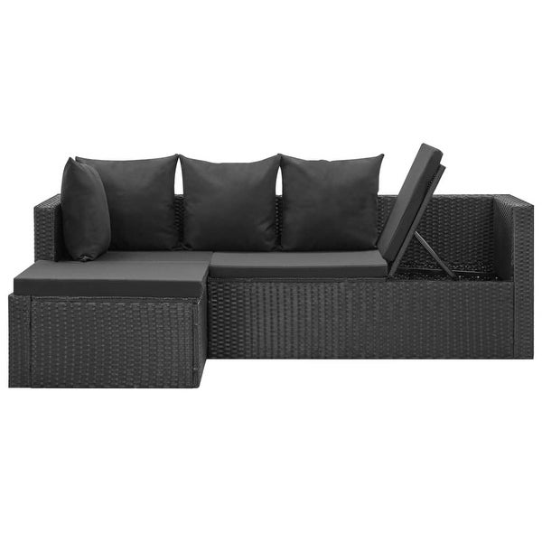 4 Piece Patio Lounge Set Black with Cushions Poly Rattan - Overstock - 36363698