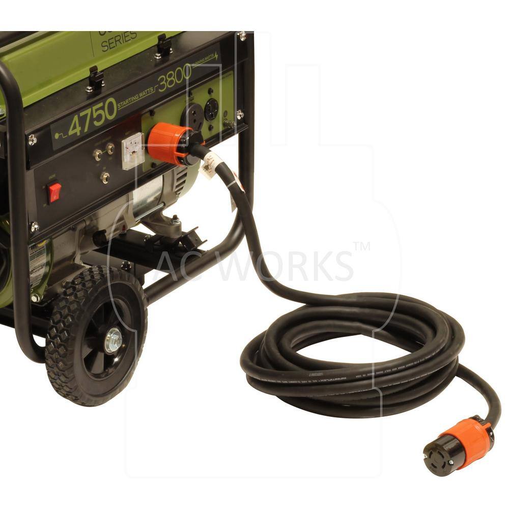 AC WORKS 100 ft. 104 Soow Nema L14-30 125-Volt250-Volt 30 Amp Generator Rubber Extension Cord L1430PR-100E