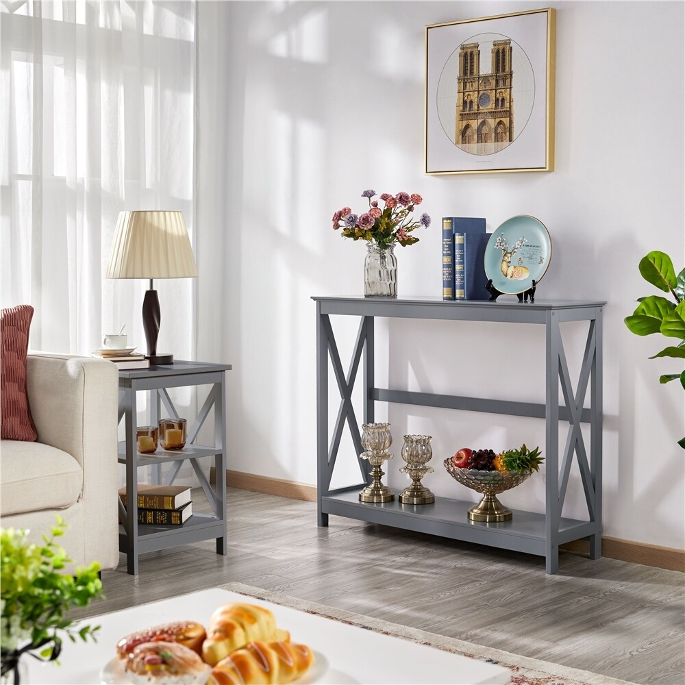 Yaheetech 2 Tier X Design Console Table Console Tables for Entryway