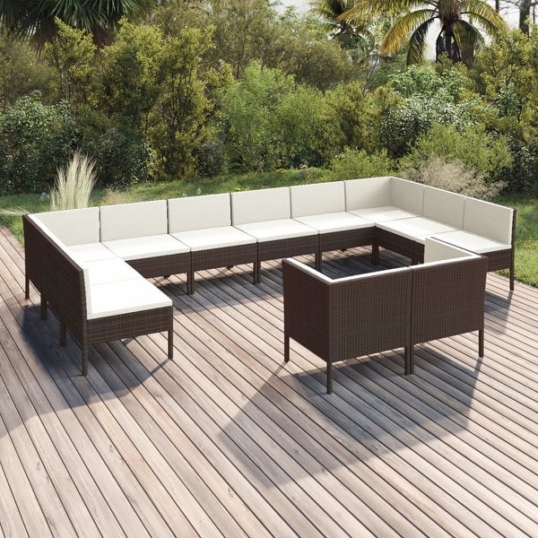 12 Piece Patio Lounge Set with Cushions Poly Rattan Brown - Overstock - 35848148