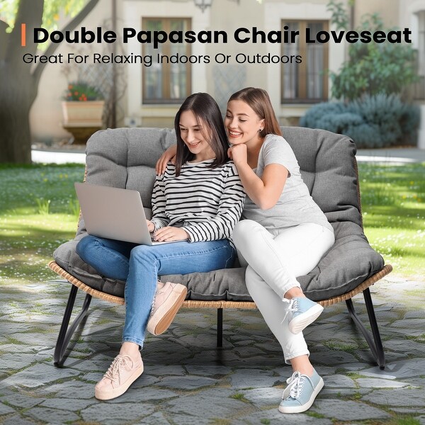 Pellebant Double Papasan Chair Loveseat with Beige Cushion For Indoor and Outdoor Use