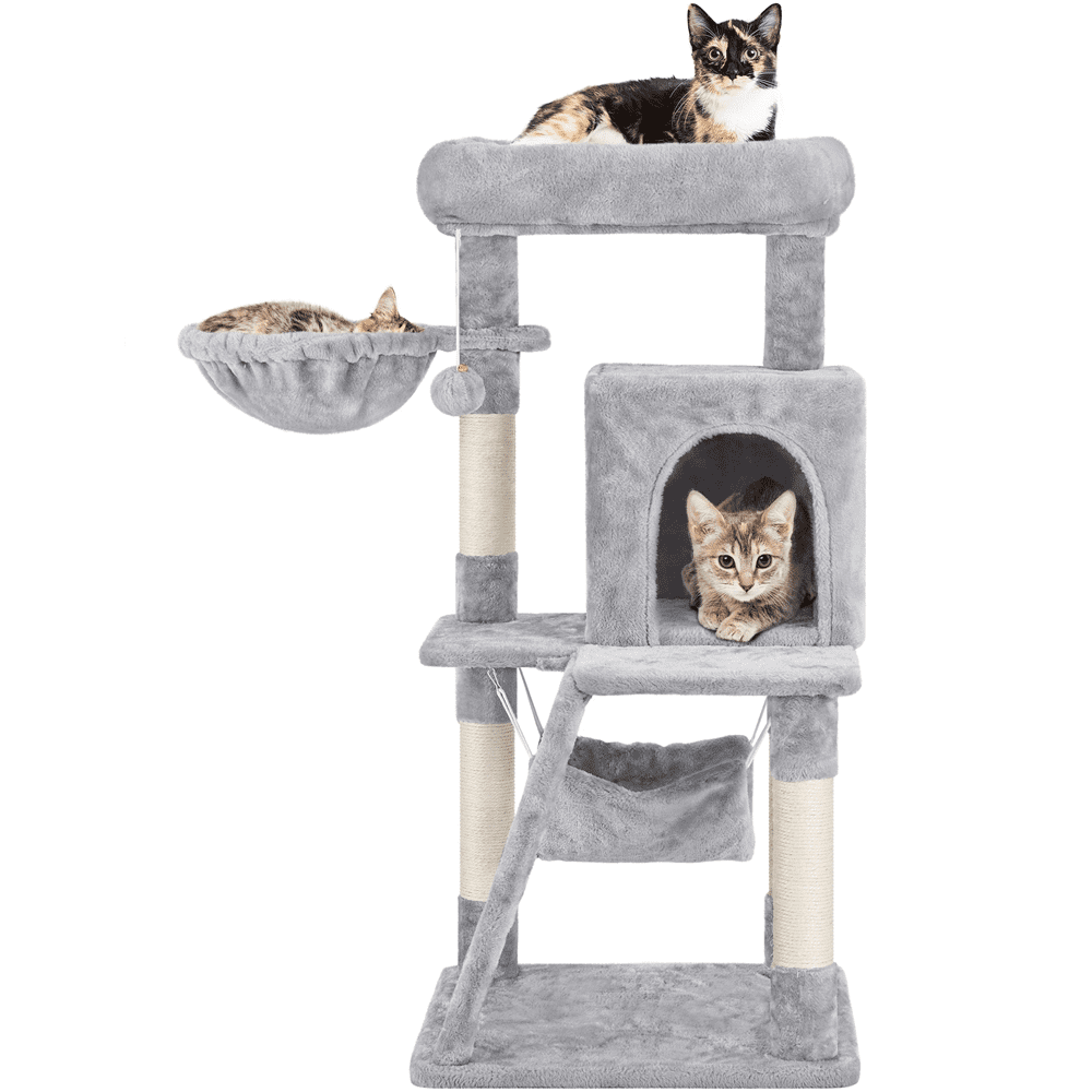 Yaheetech 40-in Multi-Level Cat Tree Tower with Condo， Light Gray