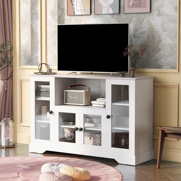 TV Stand for TV up to 60 in with Glass Door Adjustable Panel Sideboard