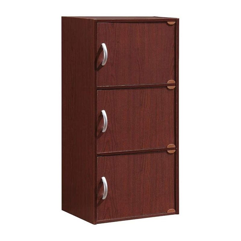 Hodedah 3 Shelf Home and Office Enclosed Organization Storage Cabinet， Mahogany