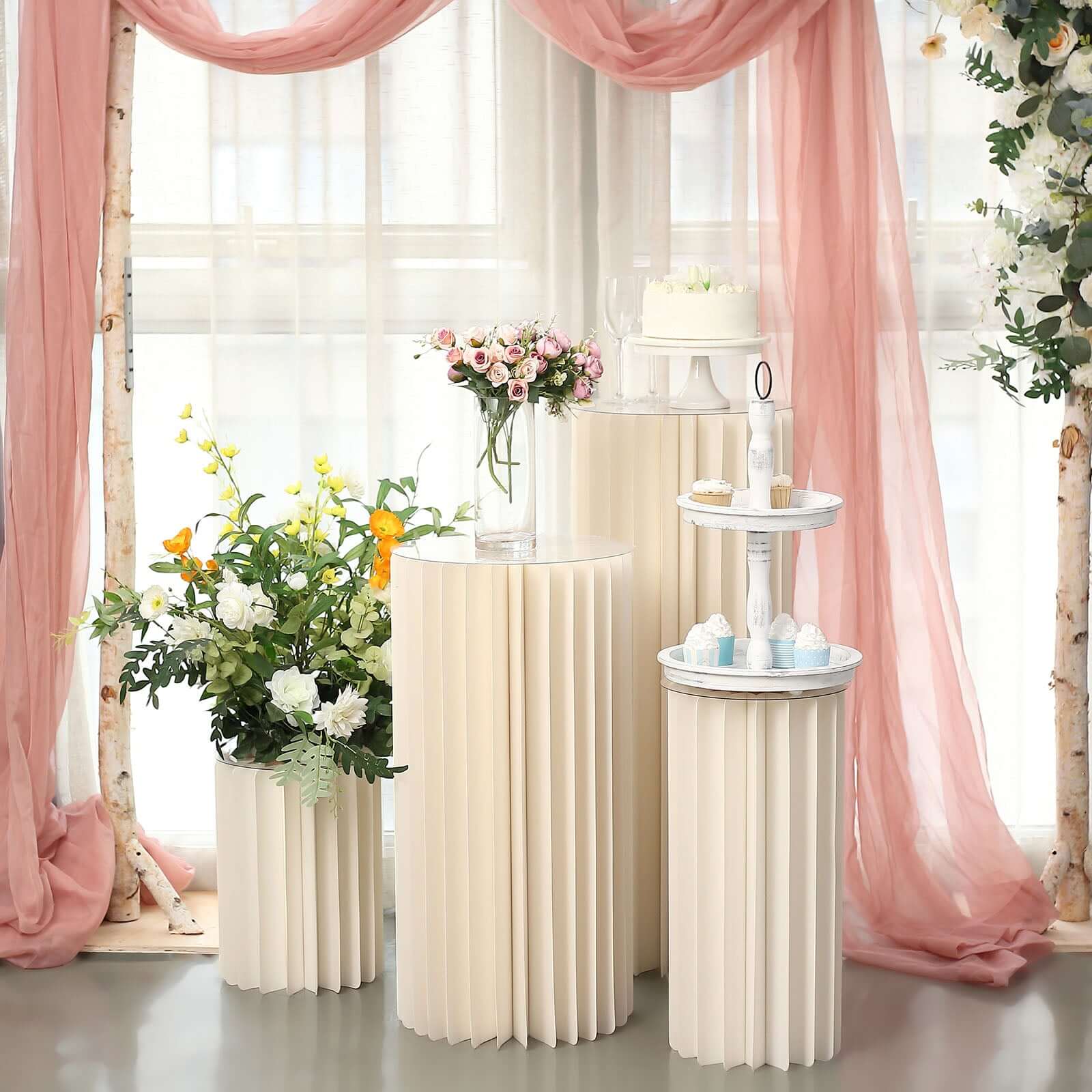 Ivory Cylinder Pillar Pedestal Stand, Display Column Stand With Top Plate 16