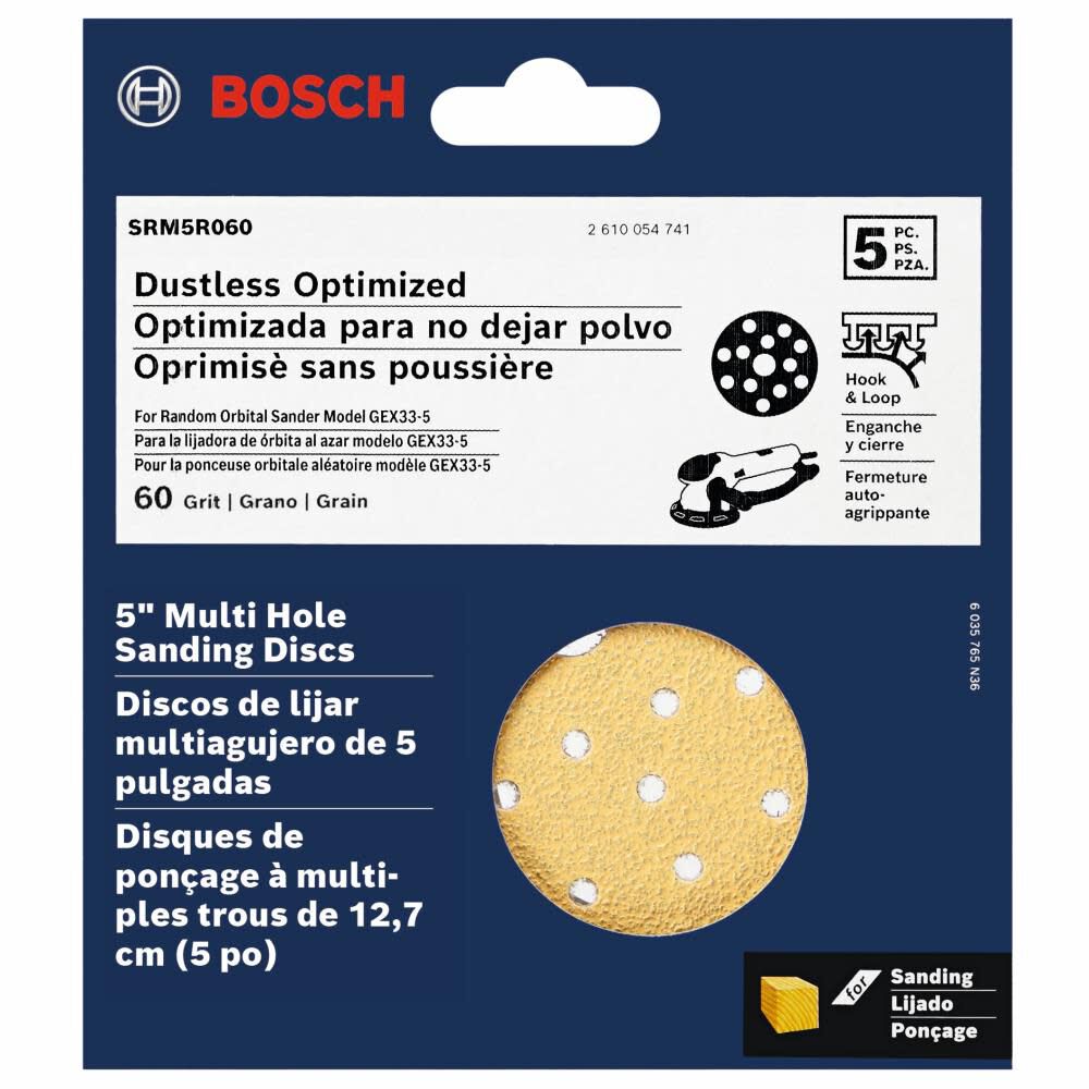 Bosch Multi Hole Hook and Loop Sanding Discs 60 Grit 5