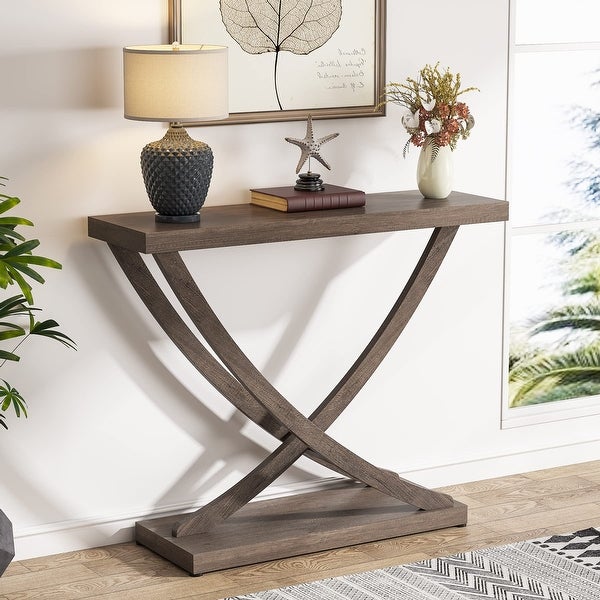 Farmhouse Gray Console Table for Entryway 35inch Wood Sofa Table for Living Room