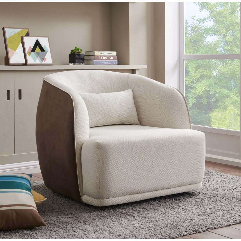 Flynn Fabric Swivel Chair  Cardiff Cream/Velvet Brown   Transitional   Armchairs And Accent Chairs   by Virgil Stanis Design  Houzz