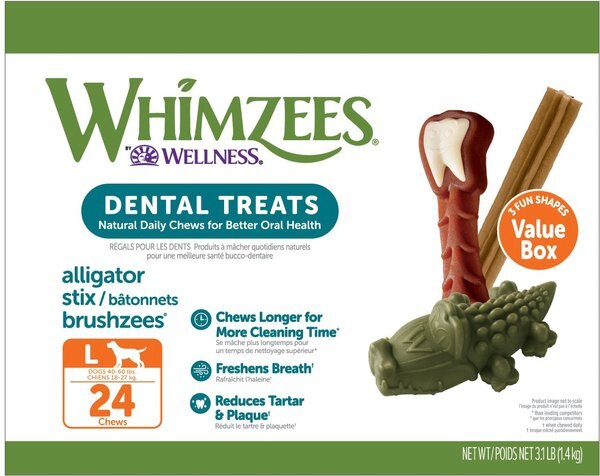 WHIMZEES Natural Dental Chews Large Breed Value Box Dog Treats， 24 count