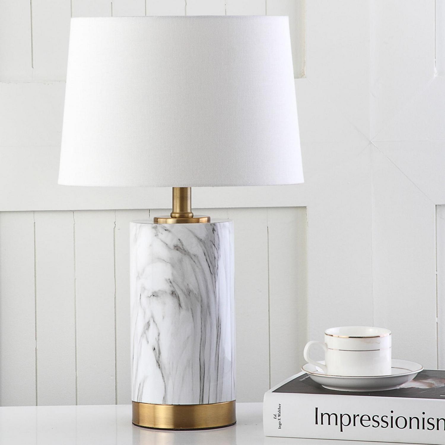 Safavieh Clarabel Marble 18.25 in. H Table Lamp， White/Black