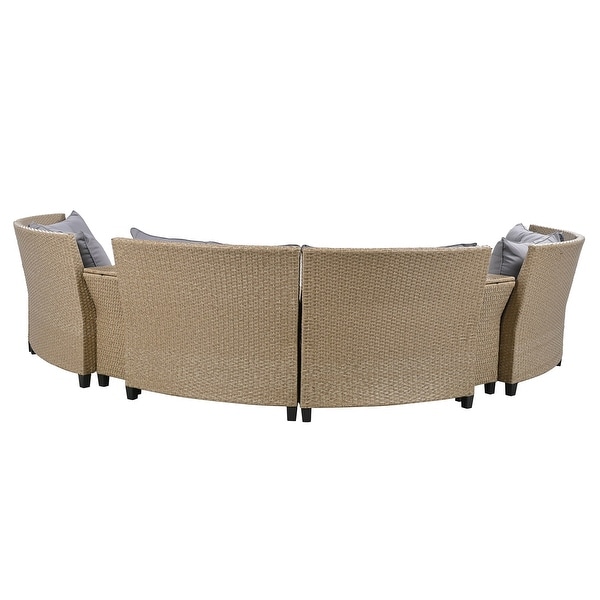 6Piece Rattan Patio Conversation Set with Cushions and Coffee Table