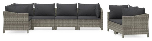 vidaXL Patio Furniture Set 7 Piece Sofa Set with Cushions Gray Poly Rattan   Tropical   Outdoor Sofas   by vidaXL LLC  Houzz