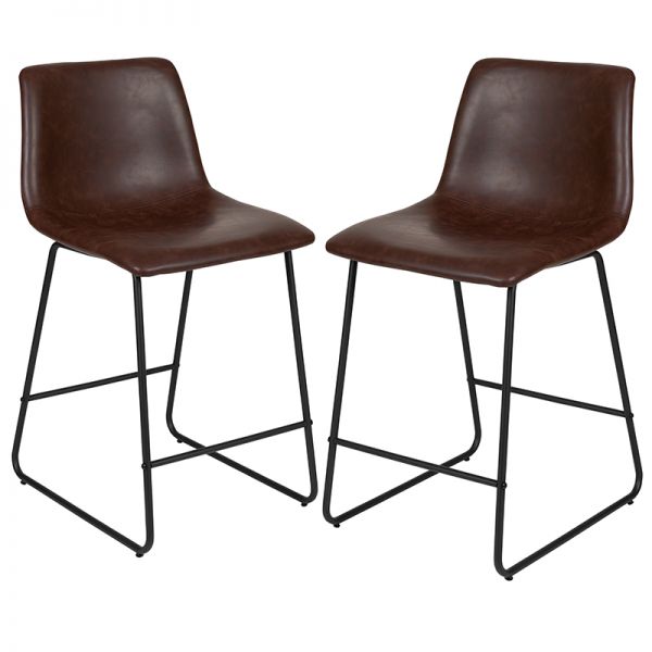 Reagan 24 Inch Commercial Grade LeatherSoft Counter Height Barstools in Dark Brown， Set of 2