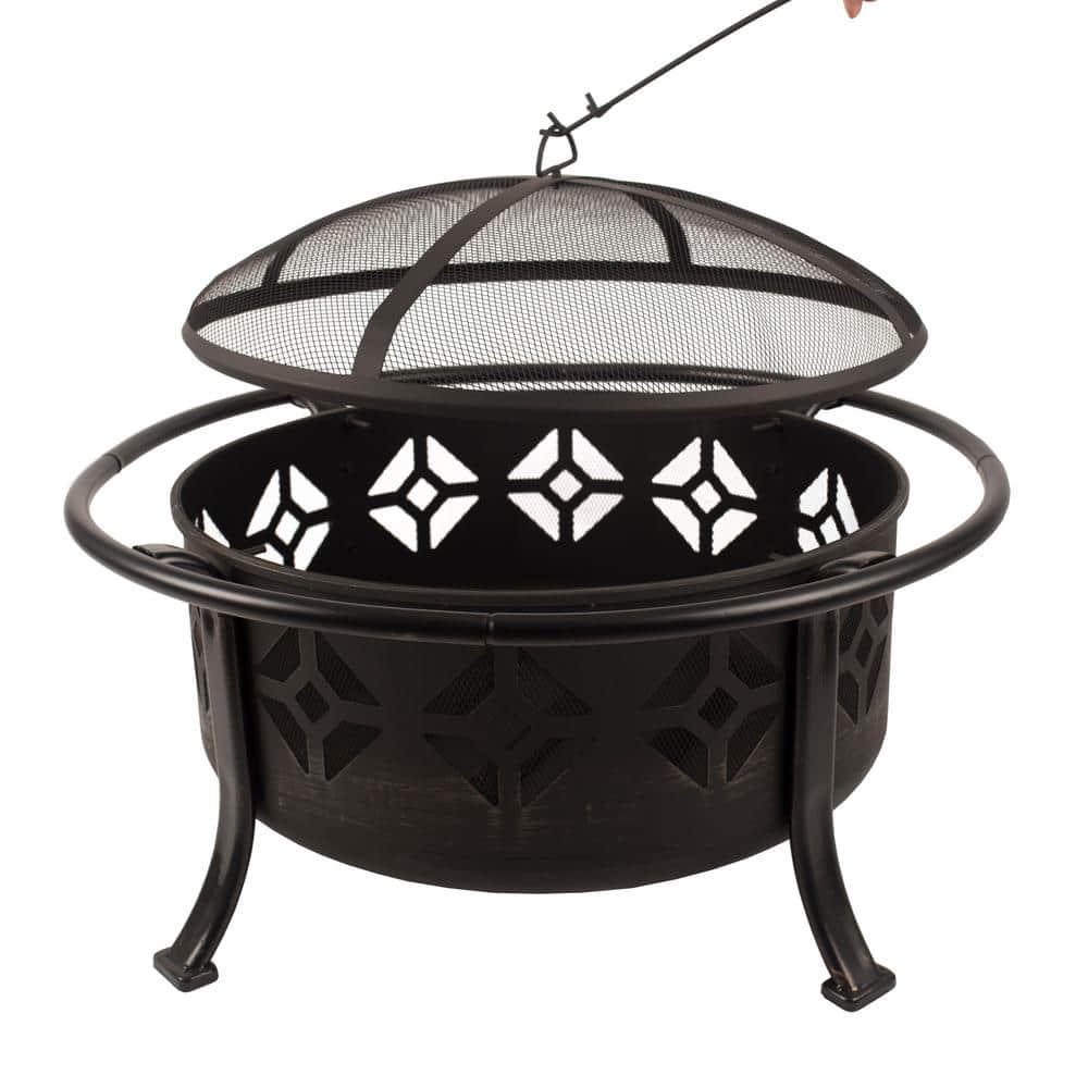 Pleasant Hearth Sunderland Deep Bowl 36 in x 23 in Square Steel Wood Fire Pit in Bronze