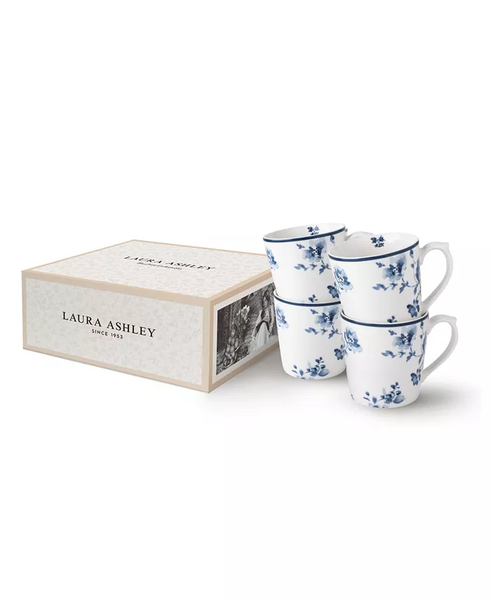 Laura Ashley Blueprint Collectables 17 Oz China Rose Mugs in Gift Box Set of 4