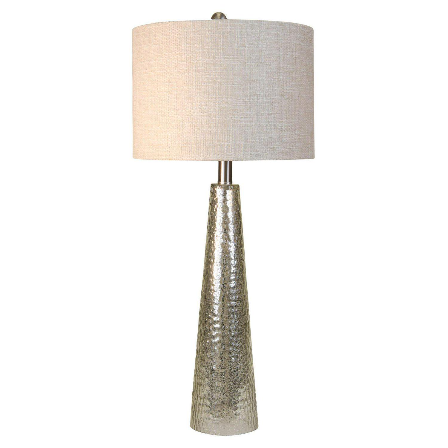 Table Lamp  Blue Finish  Beige Hardback Fabric Shade