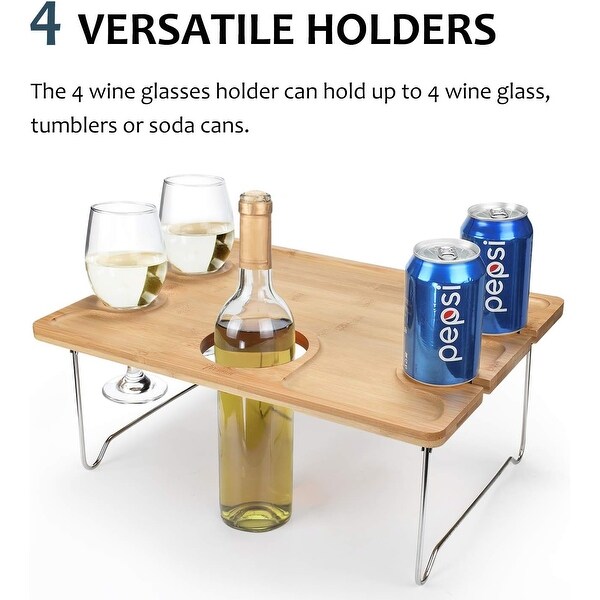 Portable Bamboo Wine Picnic Table Tray