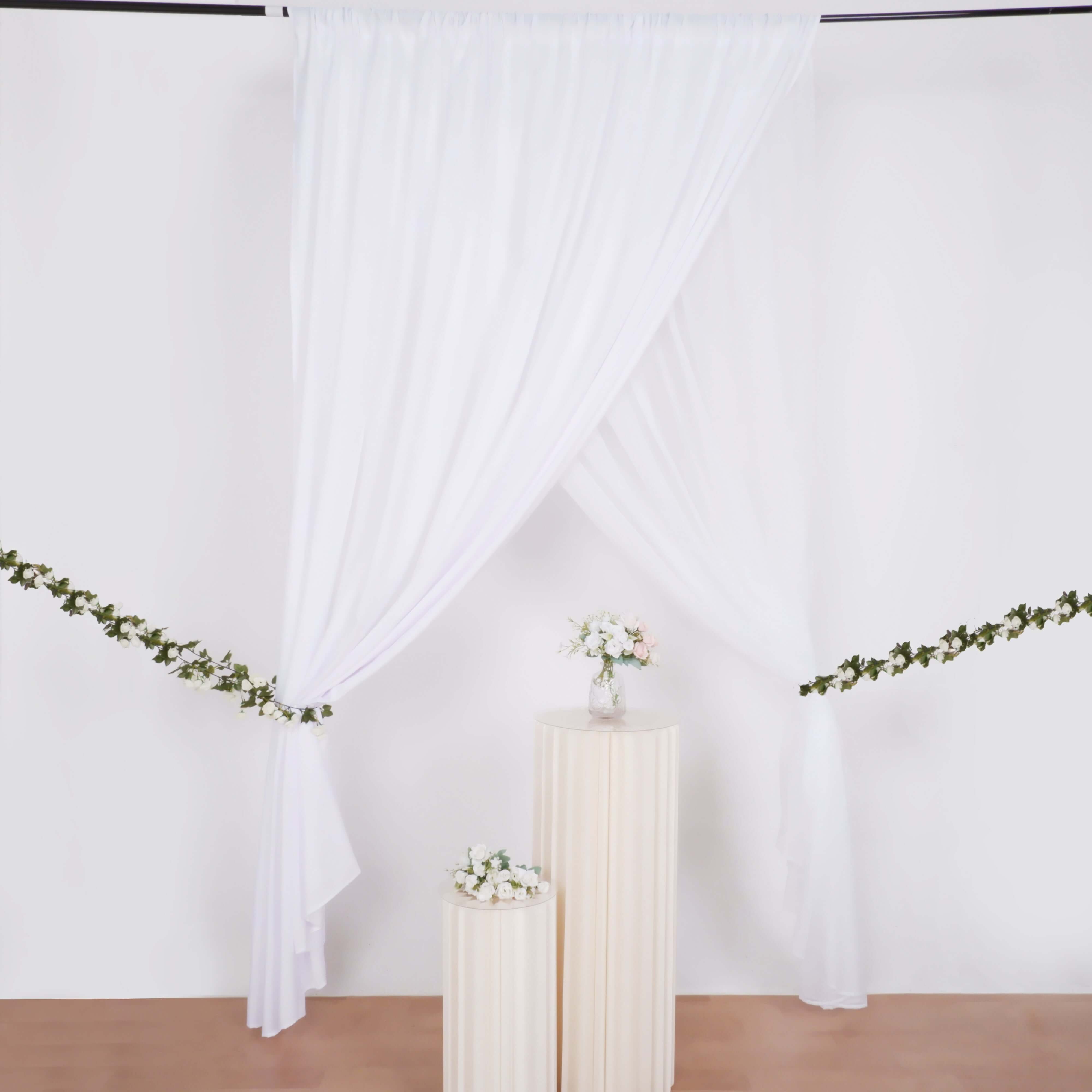 White Chiffon Polyester Backdrop Drape Curtain, Dual Layer Event Divider Panel with Rod Pockets - 10ftx10ft