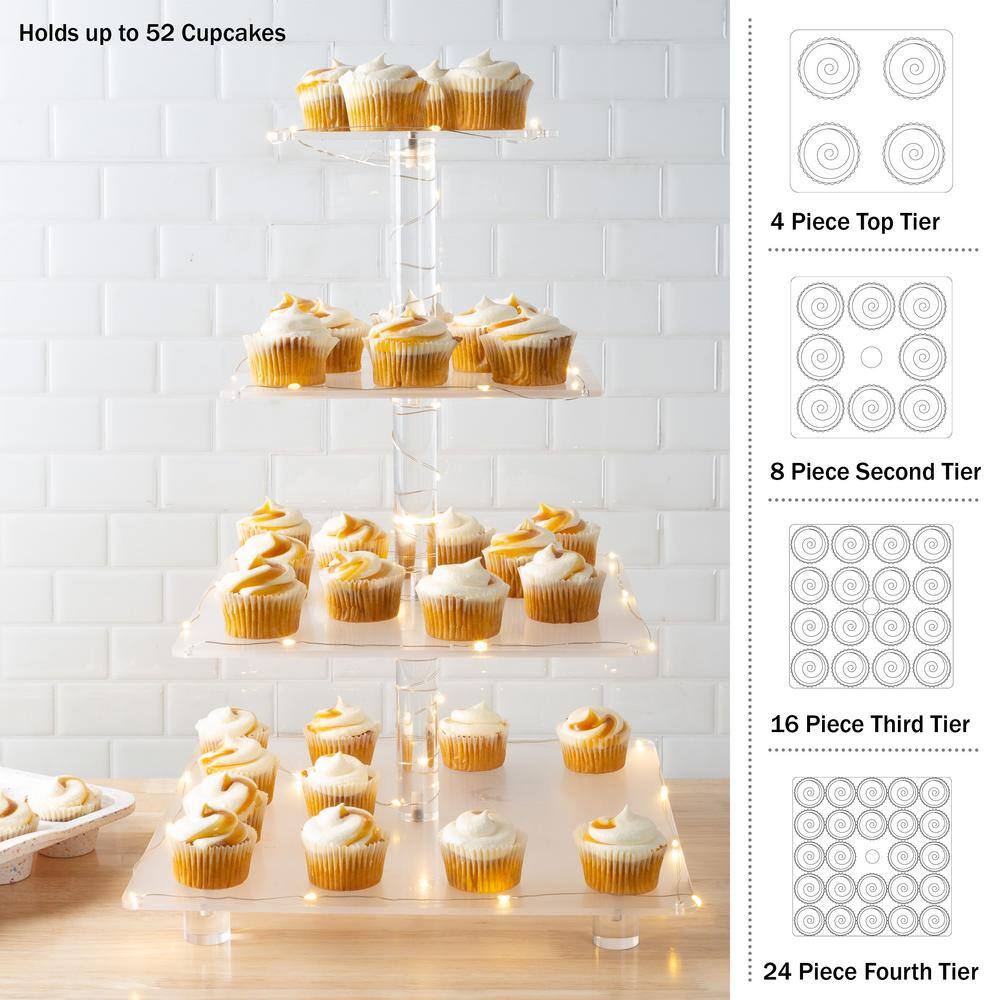 4-Tier Clear Acrylic Square Cupcake Display and Cake Stand with Yellow LED Lights 83-DT6144