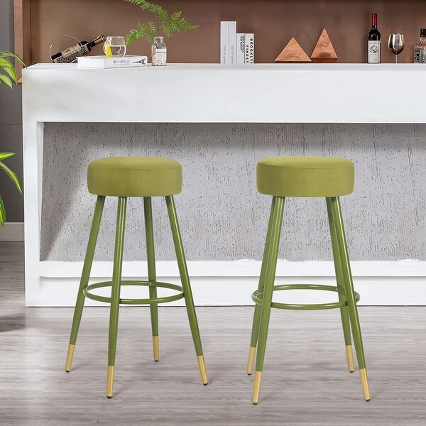 Adeco Bar Stools， Set of 2 Round Velvet Breakfast Stools Footrest - 20.5